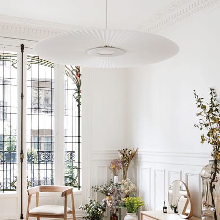 Suspension Carmen Medium tissu blanc / LED - Ø 90 cm - Hartô