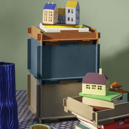 Boîte empilable Stacie bois bleu / 44 x 34 x H 28 cm - MDF - BROSTE COPENHAGEN