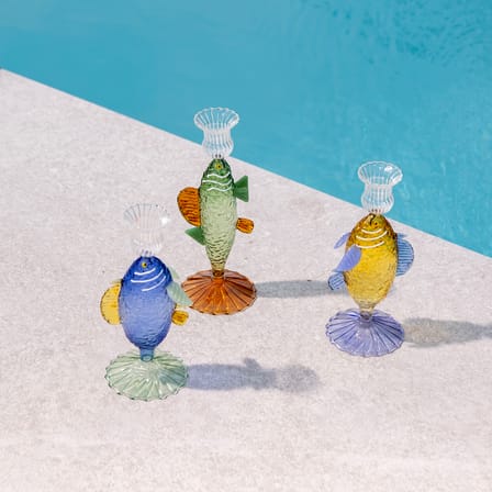 Fish Candle stick glass yellow - & klevering