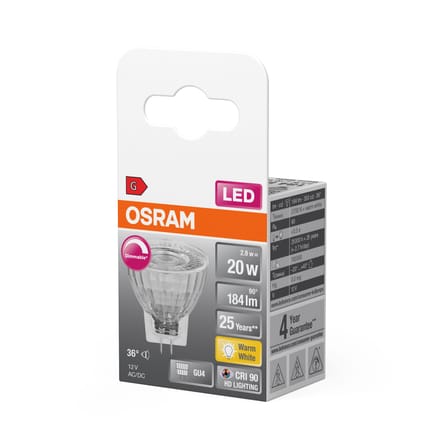 Dimmbare GU4 LED-Lampe Spot MR11 glas transparent / 2,8 W (= 20 W) – Warmweiß - Osram