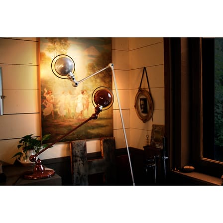 Lampadaire Loft métal rouge / 2 bras articulés - H max 160 cm - Jieldé