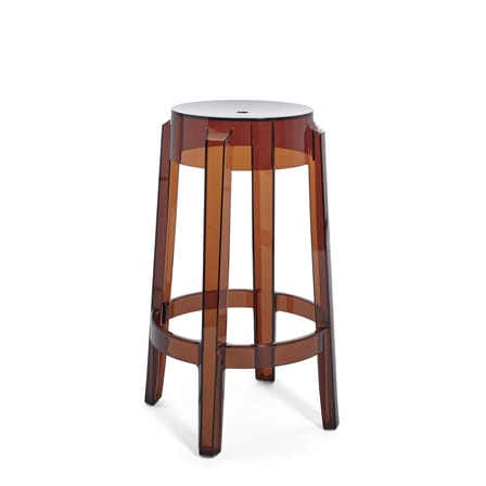 Tabouret haut empilable Charles Ghost plastique orange marron / H 65 cm - Kartell
