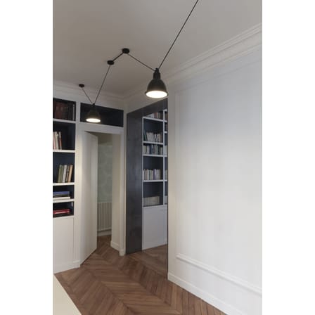 Suspension Acrobate N°324 métal noir / Lampe Gras - 2 abat-jours ronds - DCW éditions