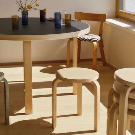 Tabouret empilable 60 bois naturel / Alvar Aalto, 1933 - 3 pieds - ARTEK