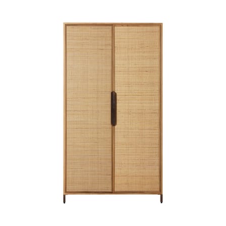Armoire Pioneer Rattan bois naturel / L 100 x P 37,5 x H 180 cm - Portes rotin - HK LIVING