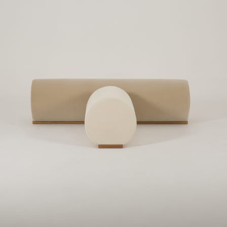Galerie Vivienne Padded bench textile beige natural wood / L 155 cm - Exclusive - Lelièvre Paris