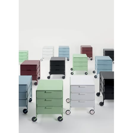 Caisson à roulettes Mobil plastique vert / 3 tiroirs - Version mate - Kartell