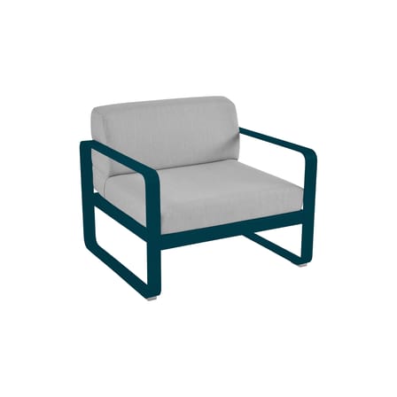Fauteuil rembourré Bellevie Lounge métal tissu bleu gris / Tissu gris flanelle - Fermob