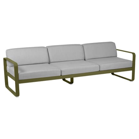 Canapé de jardin 3 places Bellevie métal tissu vert / L 235 cm - Tissu gris flanelle - Fermob