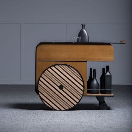 Desserte Trink bois naturel / Chariot bar - 100 x 54 x H 75 cm / Tôle perforée - KANN DESIGN