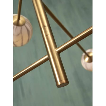 Suspension Carrara métal blanc or / 3 bras & 6 globes - Verre effet marbre / L 99 x H 95 cm / Seconde vie - It's about Romi