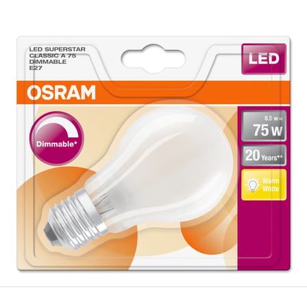 Ampoule LED E27 dimmable Classique A60 Frosted / 7,8W (= 75W) - Blanc chaud - Osram