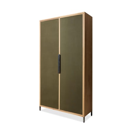Armoire Pioneer Canvas bois vert / L 100 x P 37,5 x H 180 cm - Portes tissu - HK LIVING