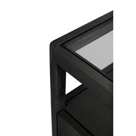 Spindle Bedside table wood black / Solid oak & glass - 1 drawer - Ethnicraft