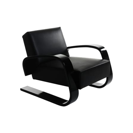 Fauteuil rembourré 400 Tank cuir noir / Alvar Aalto, 1936 - ARTEK
