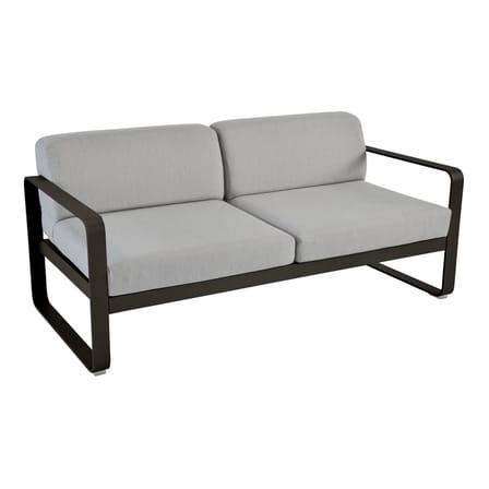 Divano da giardino a 2 posti Bellevie metallo marrone / L 160 cm - Tessuto di flanella grigio - Fermob