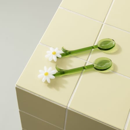 Cuillère à café Flora verre vert / Set de 2 - L 13,5 cm - & klevering
