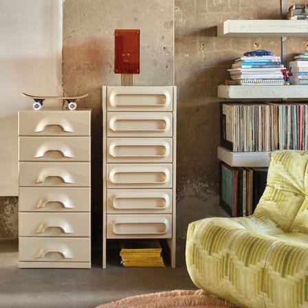 Commode Chest of drawers bois beige / Chiffonnier 6 tiroirs - L 45 x P 40,5 x H 97,5 cm - HK LIVING