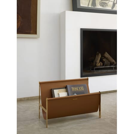 Porte-revues  métal cuir marron or / L 58 cm - Opinion Ciatti