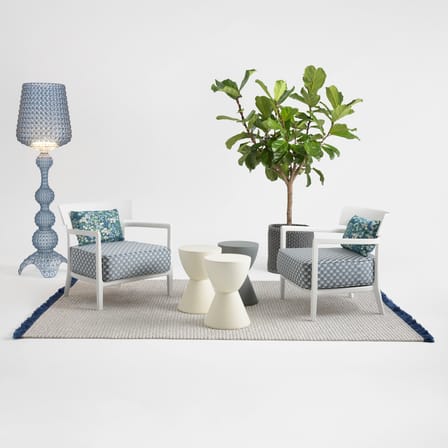 Fauteuil rembourré Cara OUTDOOR x Liberty tissu bleu - Kartell