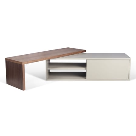 Slide Extensible TV cabinet grey natural wood / Swivel - L 110 to 203 cm - POP UP HOME