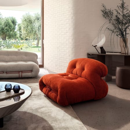 Divano destro Soriana tessuto arancione 3 posti L 250 cm / Afra & Tobia Scarpa, 1969 - Tessuto bouclé - CASSINA