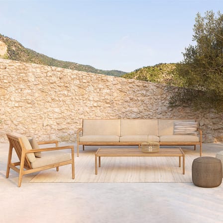 Canapé de jardin 3 places Jack Outdoor tissu bois beige / L 265 cm - Teck - Ethnicraft