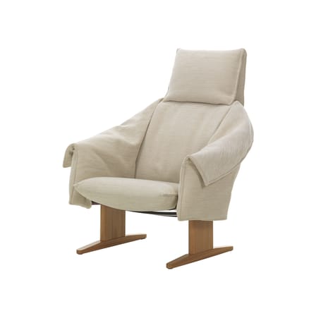 Fauteuil rembourré Bascule Highback tissu beige / Mécanisme d’inclinaison - Pieds chêne - Vitra
