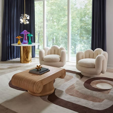Fauteuil pivotant Serpentine blanc / Tissu bouclette - Jonathan Adler
