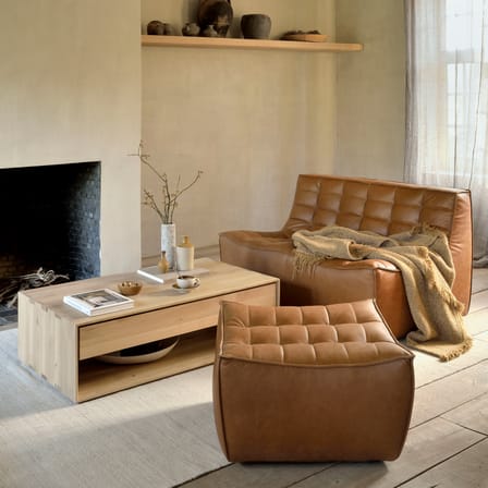 Pouf N701 cuir marron / 70 x 70 cm - Ethnicraft
