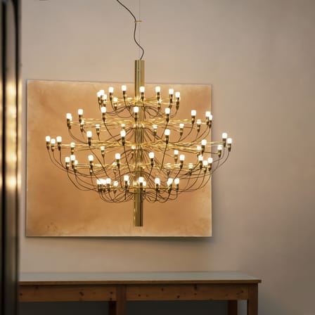 Suspension 2097 or métal / 50 ampoules dépolies INCLUSES - Ø 100 cm/ Gino Sarfatti, 1958 - Flos