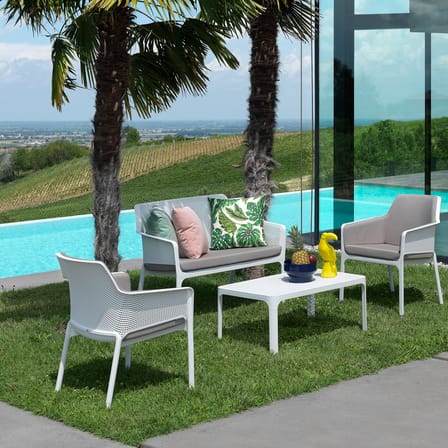 Banc avec dossier Net blanc / Empilable - L 116 cm - NARDI