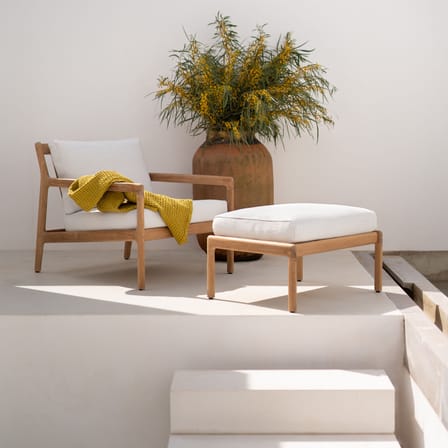 Pouf d'extérieur Jack Outdoor tissu bois blanc / Teck - 71 x 54 cm - Ethnicraft