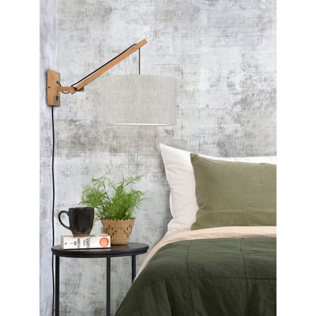 Applique avec prise Andes Small tissu gris bois naturel / Lin & bambou - L 55 x Ø 32 cm - GOOD&MOJO