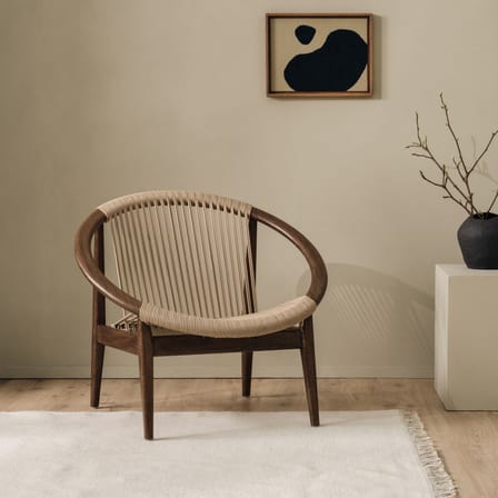 Fauteuil lounge Norma tissu beige bois naturel / Corde acrylique & chêne - Vincent Sheppard