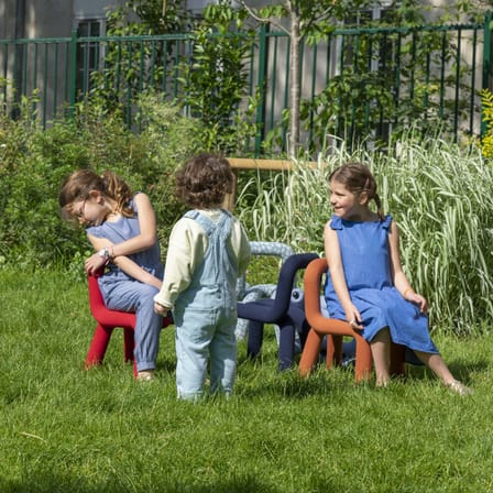 Chaise enfant Mini Bold x Milk tissu bleu / Rembourrée - Moustache