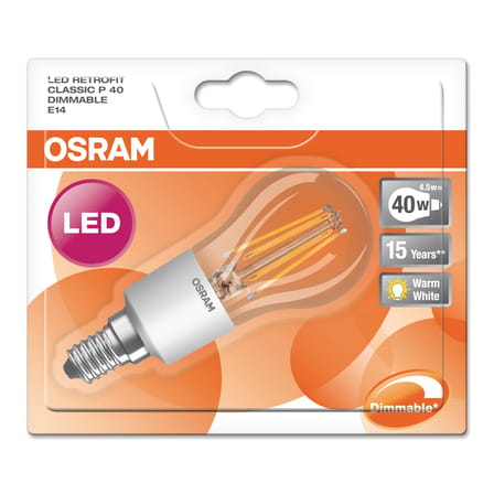 Dimmbare E14 LED-Lampe Mini Globe P45 glas transparent Clear / 3,4 W (= 40 W) – Warmweiß - Osram