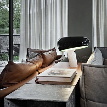 Lampe de table Snoopy métal orange / Edition limitée - Base marbre / Castiglioni, 1967 - Flos