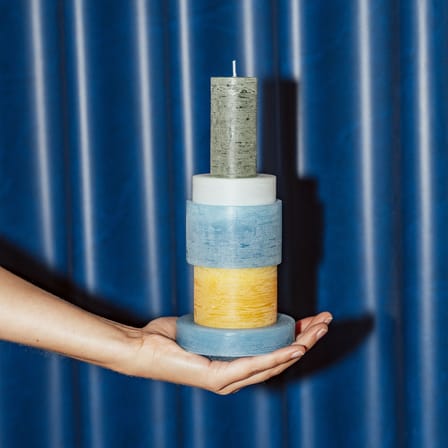 Bougie Stack 03 / 5 modules empilables bleu jaune vert - Combustion 80 heures - STAN EDITIONS