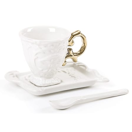 Tasse à café I-Coffee céramique or blanc / Set tasse + soucoupe + cuillère - Seletti
