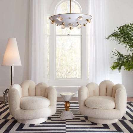Fauteuil pivotant Serpentine blanc / Tissu bouclette - Jonathan Adler