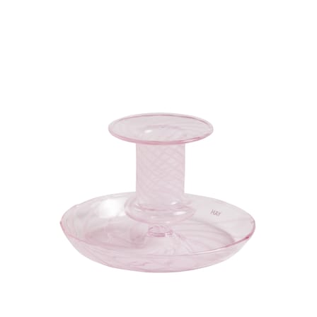 Portacandela Flare Stripe Small vetro rosa / H 7,5 cm - Vetro - Hay