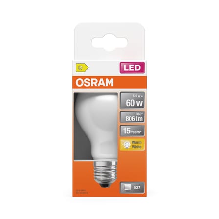 Ampoule LED E27 Classique A60 Frosted / 5,9W (= 60W) - Blanc chaud - Osram