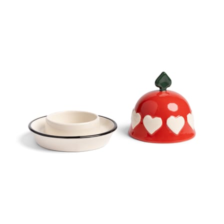 Hearts Pot ceramic red / Small pot with lid - Ø 10 x H 8 cm - & klevering