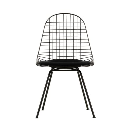 Chaise Wire Chair DKX métal tissu noir / Assise rembourrée - By Charles & Ray Eames, 1951 - Vitra