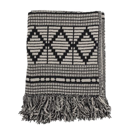 Plaid  tissu noir blanc / 160 x 130 cm - Coton recyclé - Bloomingville