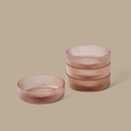 Schale Ripple glas rosa / 4er-Set – Ø 12,2 cm - Ferm Living
