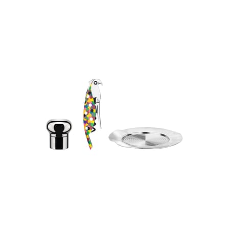Coffret Alessi & Wine métal noir / Tire-bouchon + bouchon + dessous de bouteille - Alessi