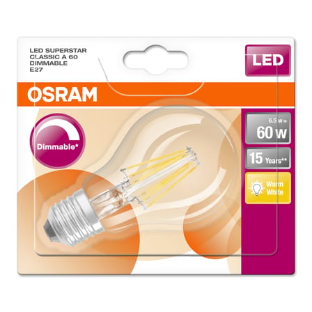 Classique A60 LED E27 dimmable bulb glass transparent Clear / 7W (= 60W) - Warm white - Osram