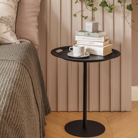 Table d'appoint Op-la plastique noir / By Jasper Morrison - Ø 48 x H 52 cm / Plateau amovible - Alessi